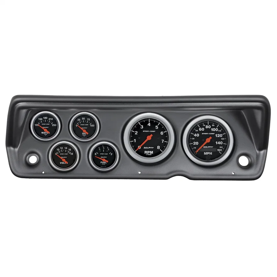 AutoMeter 7031-SC, DIRECT FIT DASH KIT; ABODY/DUSTER/DEMON/DART 70-76; TACH/MPH/FUEL/OILP/WTMP/VOLT