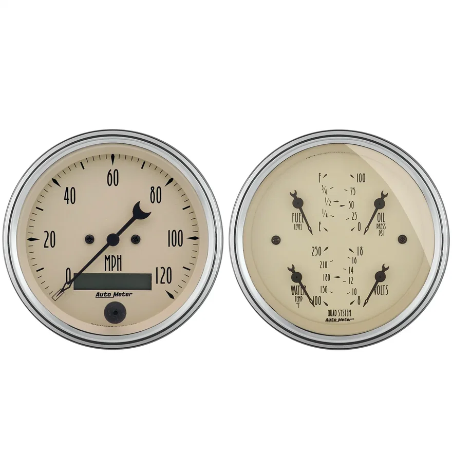 AutoMeter 1800, GAUGE KIT; 2 PC.; QUAD/SPEEDOMETER; 3 3/8in.; ANTIQUE BEIGE