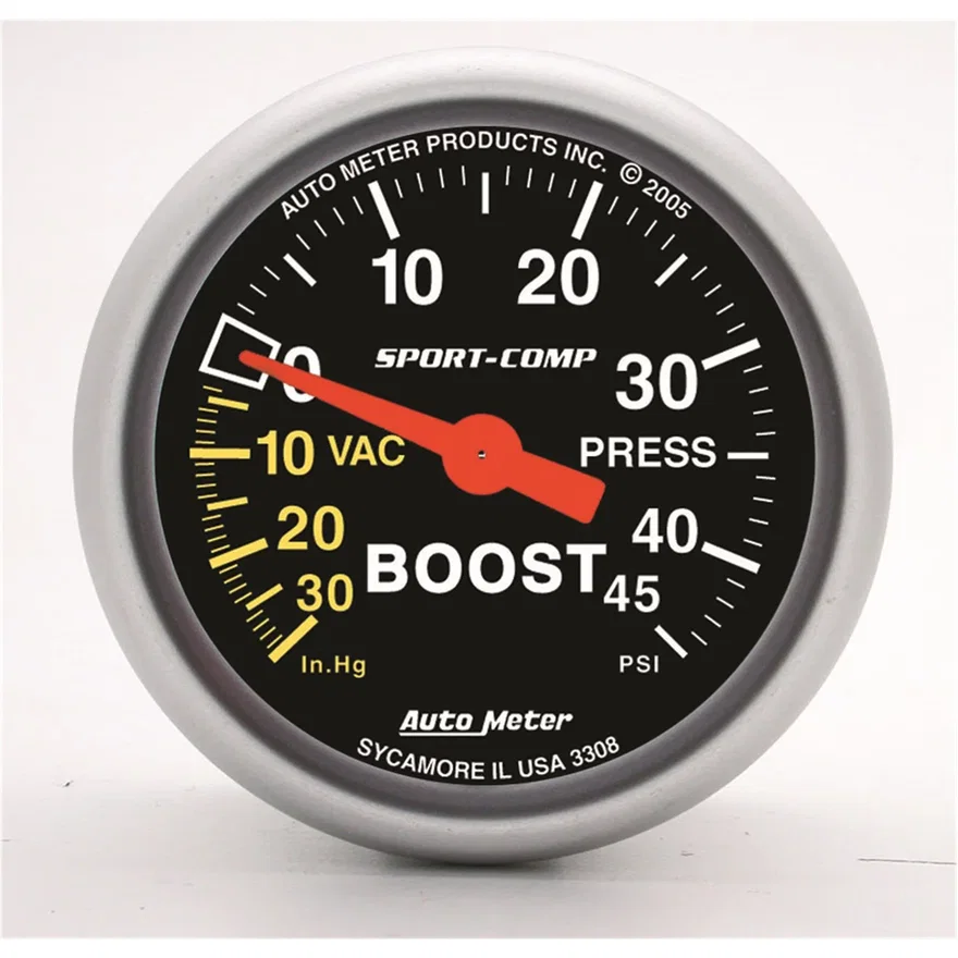 AutoMeter 3308, GAUGE; VAC/BOOST; 2 1/16in.; 30INHG-45PSI; MECHANICAL; SPORT-COMP