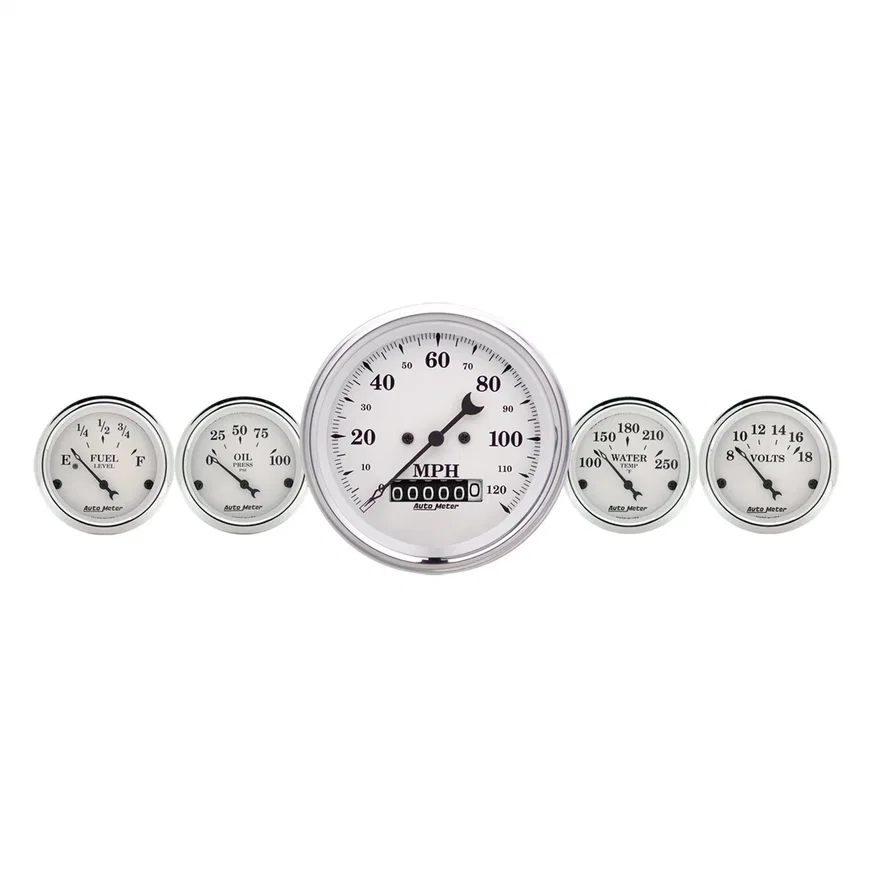 AutoMeter 1640, GAUGE KIT; 5 PC.; 3 3/8in./2 1/16in.; ELEC. SPEEDOMETER; OLD TYME WHITE