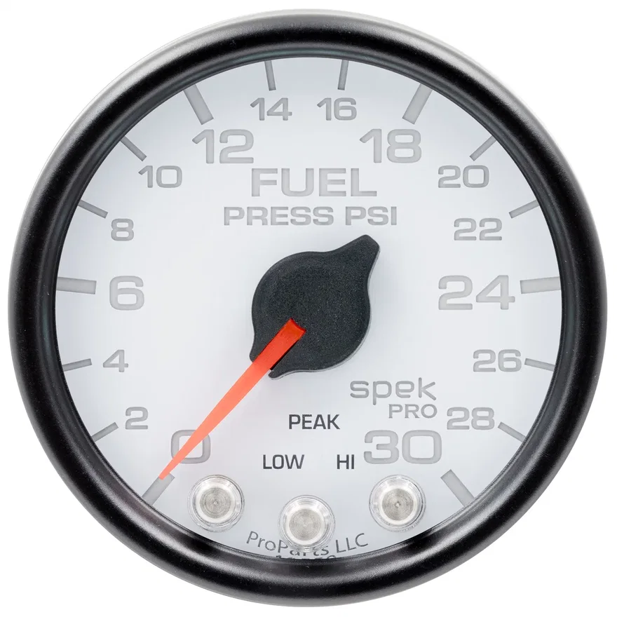 AutoMeter P31612, GAUGE; FUEL PRESS; 2 1/16in.; 30PSI; STEPPER MOTOR W/PEAK/WARN; WHT/BLK; SPEK