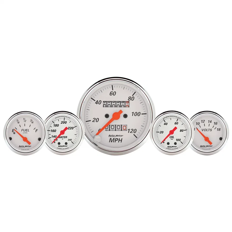 AutoMeter 1311, GAUGE KIT; 5 PC.; 3 1/8in./2 1/16in.; MECH. SPEEDO.; WTMP/OILP; ARCTIC WHT