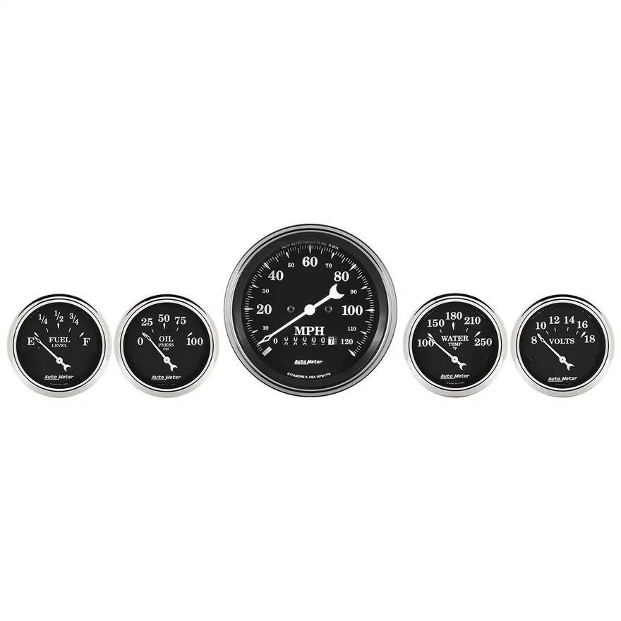 AutoMeter 1740, GAUGE KIT; 5 PC.; 3 3/8in./2 1/16in.; ELEC. SPEEDOMETER; OLD TYME BLACK