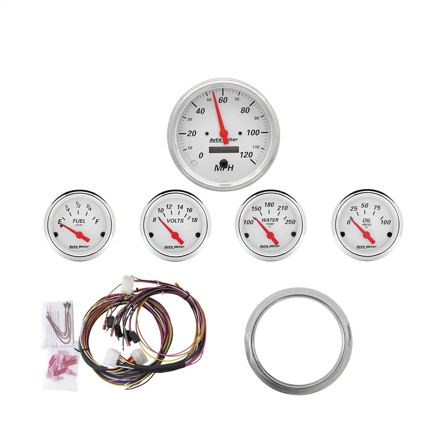AutoMeter 7034-AW, DIRECT FIT DASH KIT; CHEVY CAR 59-60; MPH/FUEL/OILP/WTMP/BAT; AW