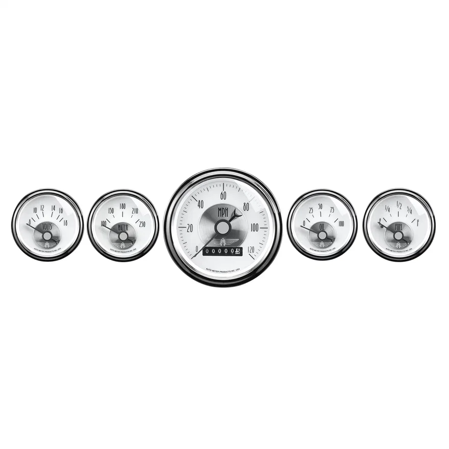 AutoMeter 2007, GAUGE KIT; 5 PC.; 3 3/8in./2 1/16in.; ELEC. SPEEDO W/WHEEL ODO; PRESTIGE PEARL