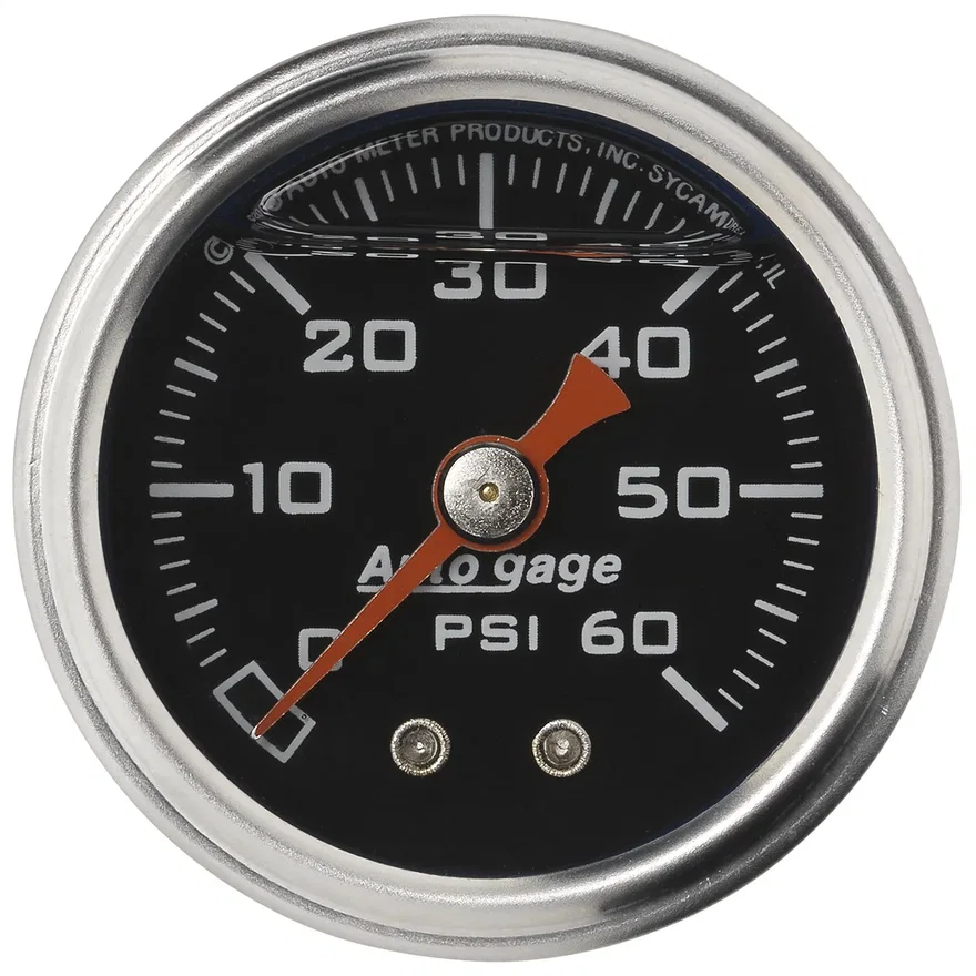 AutoMeter 2173, GAUGE; PRESSURE; 1.5in. DIRECT MNT; 60PSI; LIQUID FILLED MECH; BLK; 1/8in. NPTF