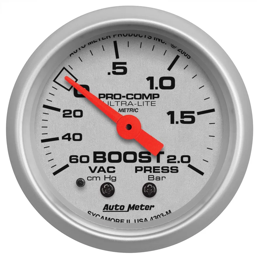 AutoMeter 4303-M, GAUGE; VAC/BOOST; 2 1/16in.; 60CMHG-2.0BAR; MECHANICAL; ULTRA-LITE