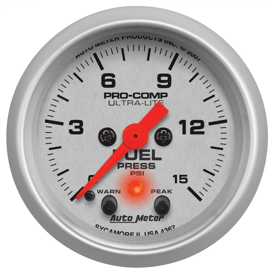 AutoMeter 4367, GAUGE; FUEL PRESS; 2 1/16in.; 15PSI; STEPPER MOTOR W/PEAK/WARN; ULTRA-LITE