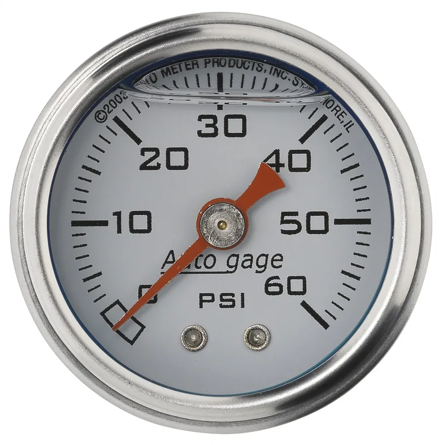 AutoMeter 2176, GAUGE; PRESSURE; 1.5in. DIRECT MNT; 60PSI; LIQUID FILLED MECH; WHT; 1/8in. NPTF