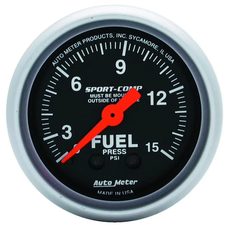 AutoMeter 3311, GAUGE; FUEL PRESSURE; 2 1/16in.; 15PSI; MECHANICAL; SPORT-COMP
