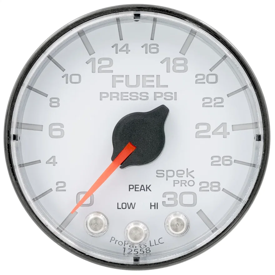 AutoMeter P316128, GAUGE; FUEL PRESS; 2 1/16in.; 30PSI; STEPPER MOTOR W/PEAK/WARN; WHT/BLK; SPEK