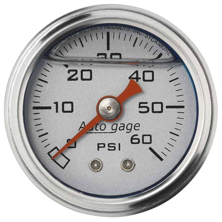 AutoMeter 2179, GAUGE; PRESS; 1.5in. DIRECT MNT; 60PSI; LIQUID FILLED MECH; SLVR; 1/8in. NPTF MA