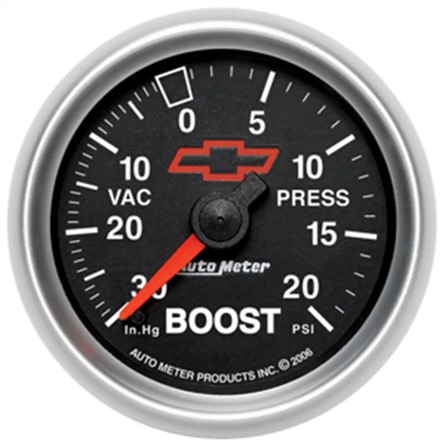AutoMeter 3607-00406, GAUGE; VAC/BOOST; 2 1/16in.; 30INHG-20PSI; MECHANICAL; CHEVY RED BOWTIE; BLACK