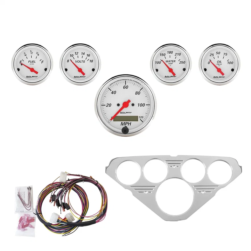 AutoMeter 7036-AW, DIRECT FIT DASH KIT; CHEVY TRUCK 55-59; MPH/FUEL/OILP/WTMP/BAT; AW