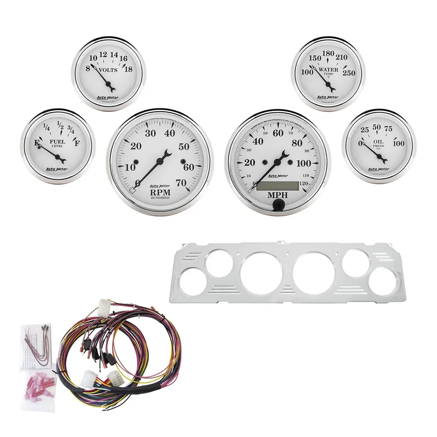 AutoMeter 7043-OTW, DIRECT FIT DASH KIT; CHEVY TRUCK 64-66; TACH/MPH/FUEL/OILP/WTMP/VOLT; OTW