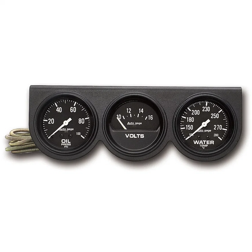 GAUGE CONSOLE; OILP/WTMP/VOLT; 2 5/8in.; 100PSI/280deg.F/16V; BLK DIAL; BLK BZL