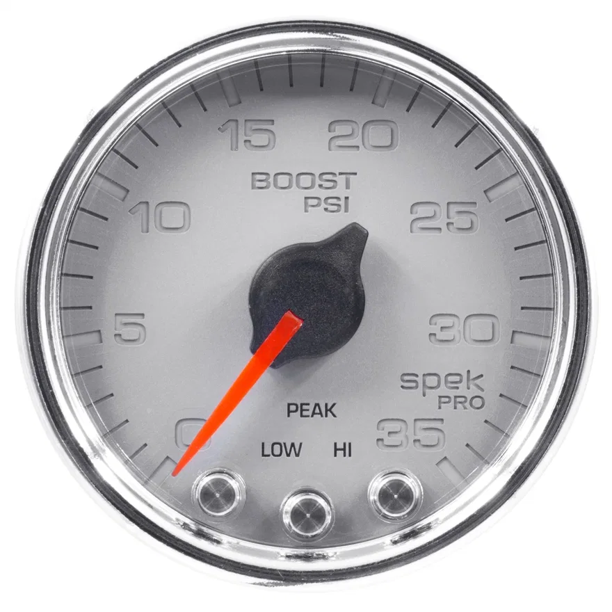 AutoMeter P30321, GAUGE; BOOST; 2 1/16in.; 35PSI; STEPPER MOTOR W/PEAK/WARN; SLVR/CHRME; SPEK-PRO