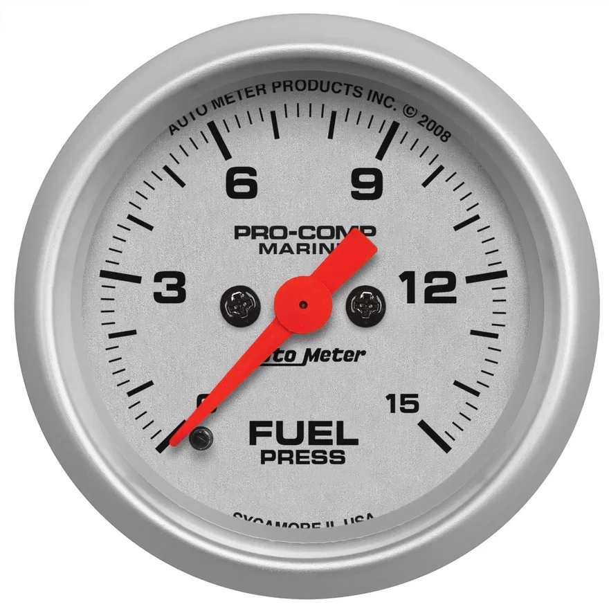 AutoMeter 200848-33, GAUGE; FUEL PRESSURE; 2 1/16in.; 15PSI; DIGITAL STEPPER MOTOR; MARINE SILVER