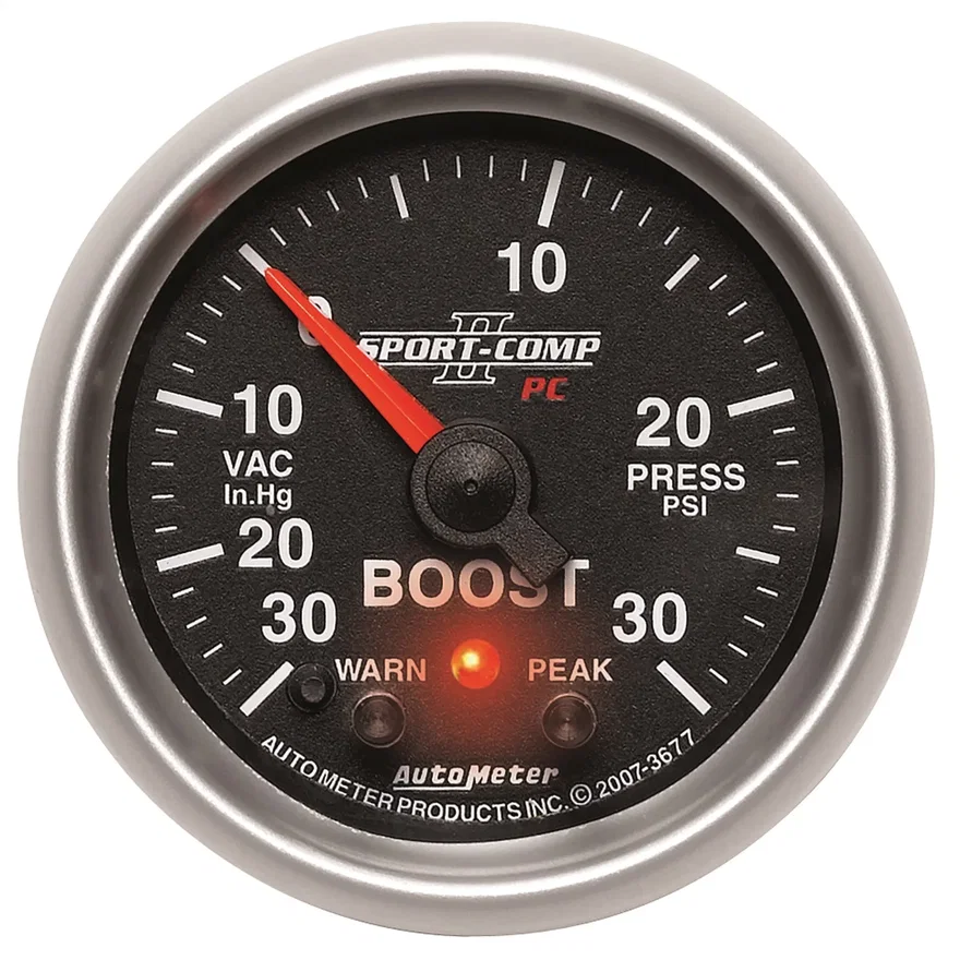 AutoMeter 3677, GAUGE; VAC/BOOST; 2 1/16in.; 30INHG-30PSI; STEPPER MOTOR W/PK/WRN; SPORT-COMP II