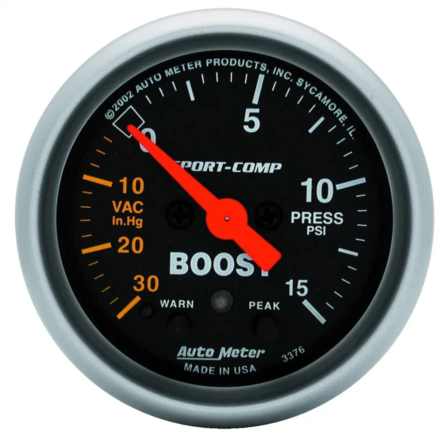 AutoMeter 3376, GAUGE; VAC/BOOST; 2 1/16in.; 30INHG-15PSI; STEPPER MOTOR W/PEAK/WARN; SPORT-COMP