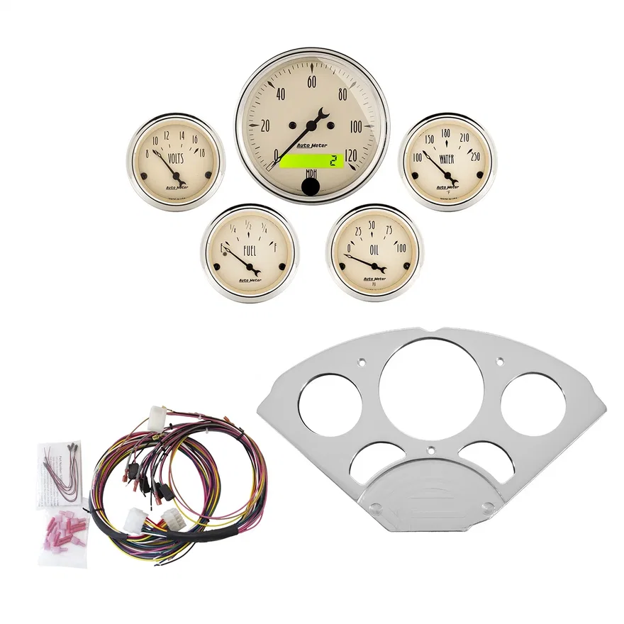 AutoMeter 7033-AB, DIRECT FIT DASH KIT; CHEVY CAR 55-56; MPH/FUEL/OILP/WTMP/BAT; AB