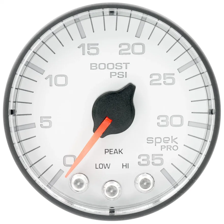 AutoMeter P303128, GAUGE; BOOST; 2 1/16in.; 35PSI; STEPPER MOTOR W/PEAK/WARN; WHITE/BLACK; SPEK-PRO