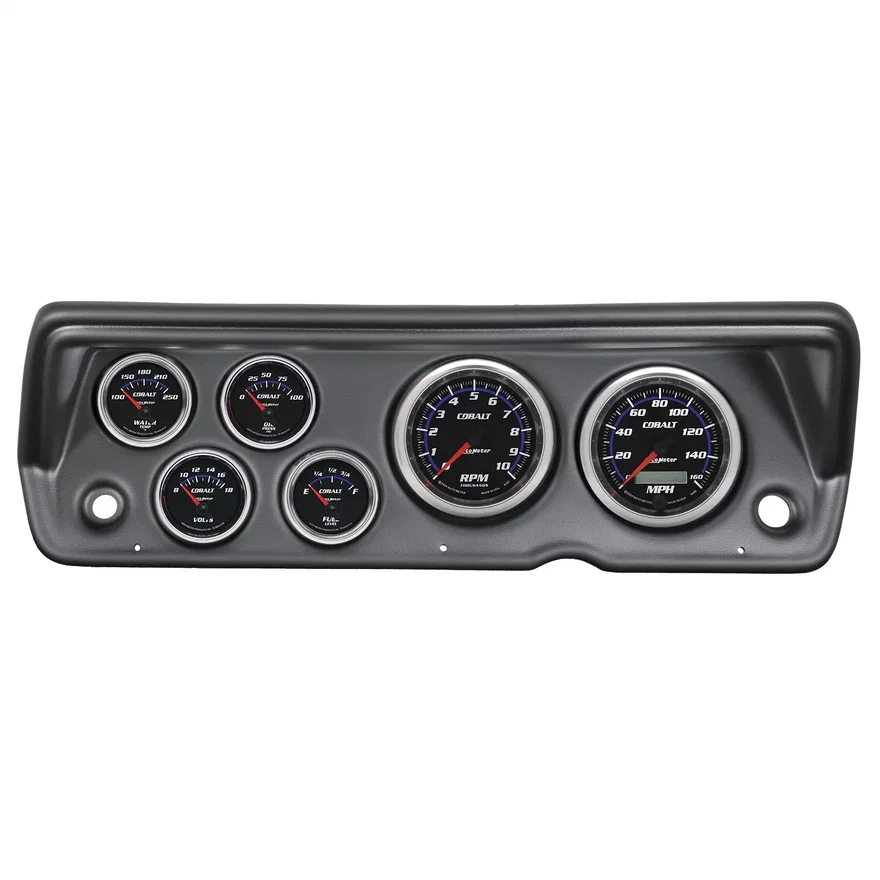 AutoMeter 7031-CB, DIRECT FIT DASH KIT; ABODY/DUSTER/DEMON/DART 70-76; RPM/MPH/FUEL/OILP/WTMP/BAT;
