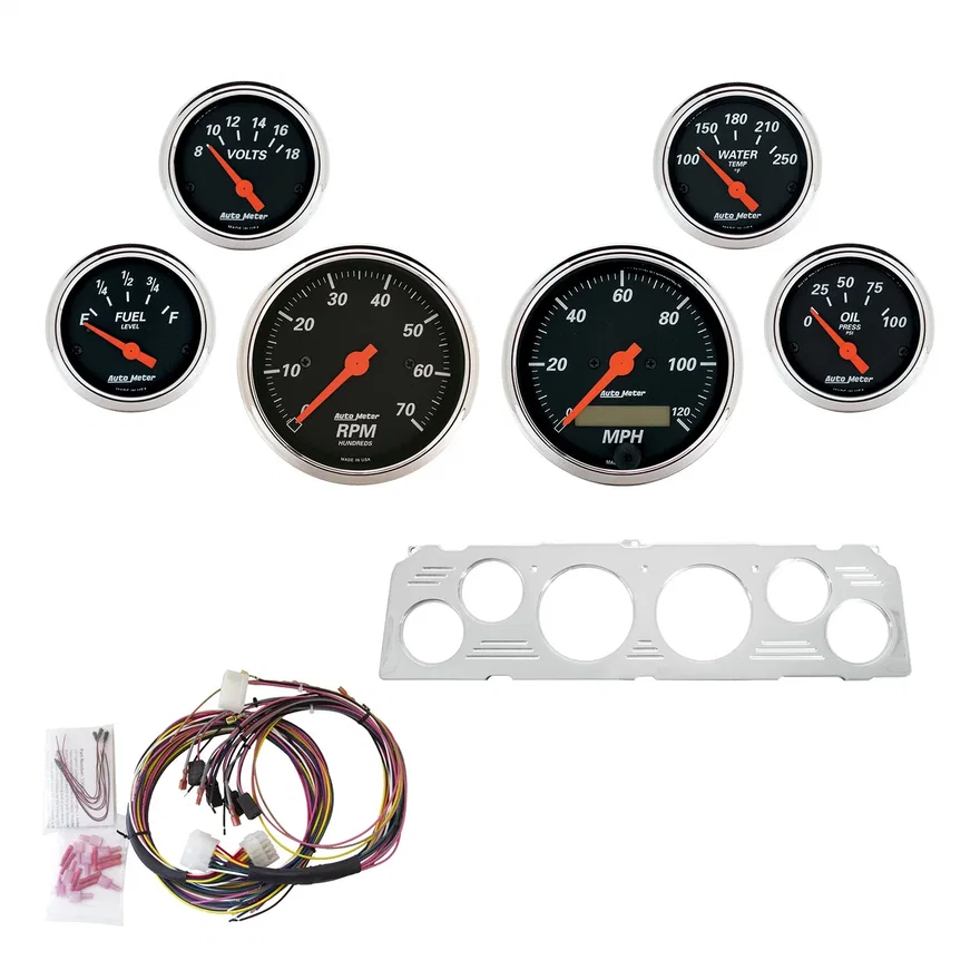 AutoMeter 7043-DB, DIRECT FIT DASH KIT; CHEVY TRUCK 64-66; TACH/MPH/FUEL/OILP/WTMP/VOLT; DB