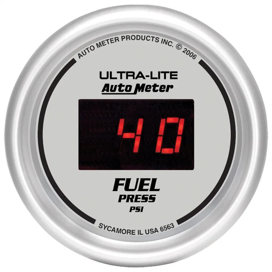 AutoMeter 6563, GAUGE; FUEL PRESSURE; 2 1/16in.; 100PSI; DIGITAL; SILVER DIAL W/RED LED