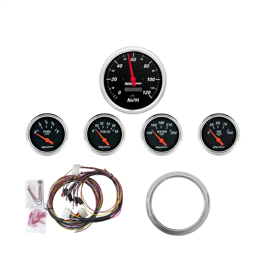 AutoMeter 7034-DB, DIRECT FIT DASH KIT; CHEVY CAR 59-60; MPH/FUEL/OILP/WTMP/BAT; DB