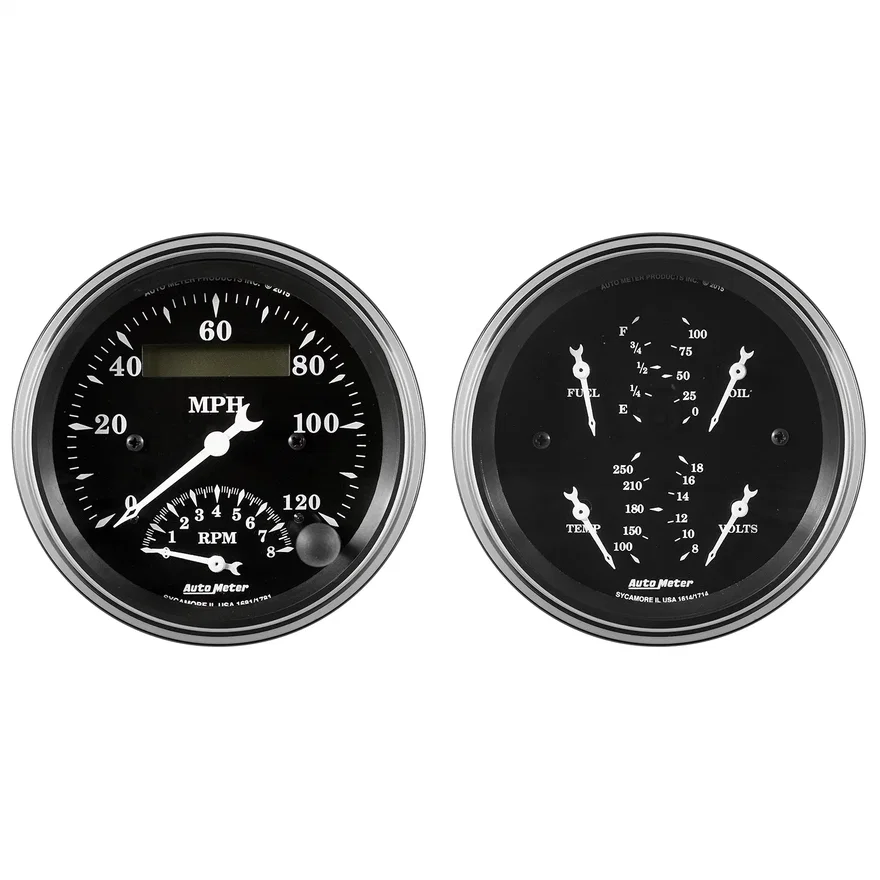 AutoMeter 1720, GAUGE KIT; 2 PC.; QUAD/TACH/SPEEDO; 3 3/8in.; OLD TYME BLACK