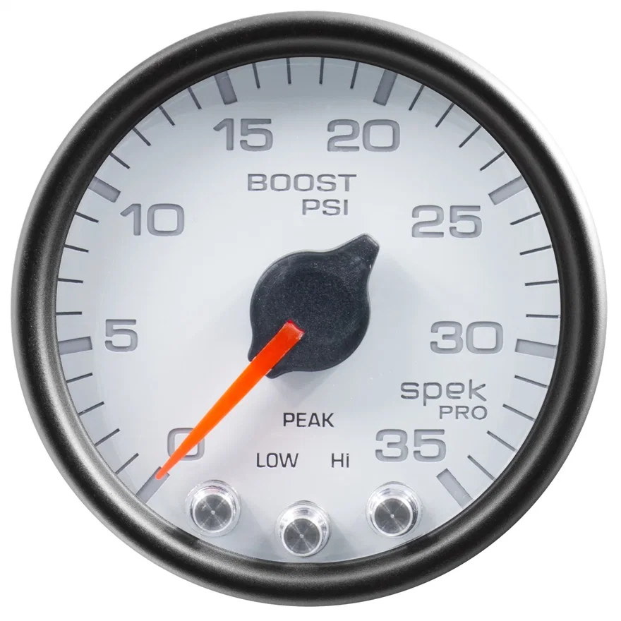 AutoMeter P30312, GAUGE; BOOST; 2 1/16in.; 35PSI; STEPPER MOTOR W/PEAK/WARN; WHITE/BLACK; SPEK-PRO
