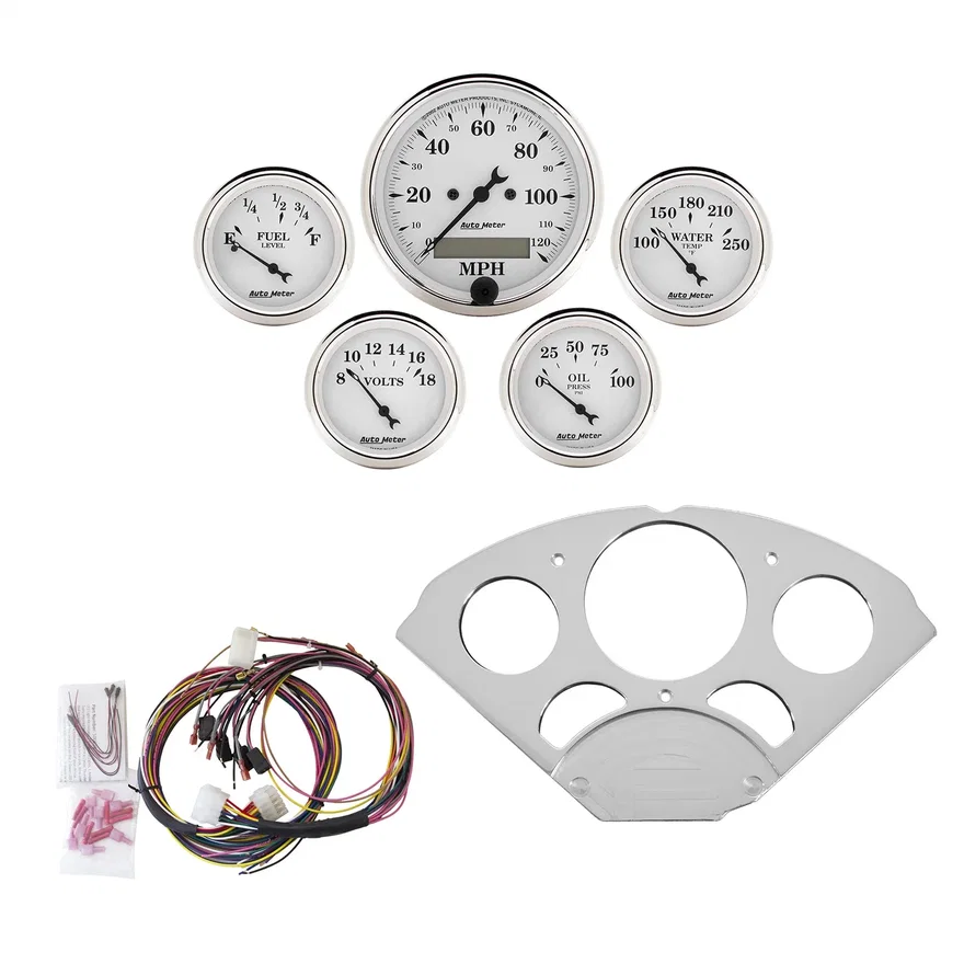 AutoMeter 7033-OTW, DIRECT FIT DASH KIT; CHEVY CAR 55-56; MPH/FUEL/OILP/WTMP/BAT; OTW