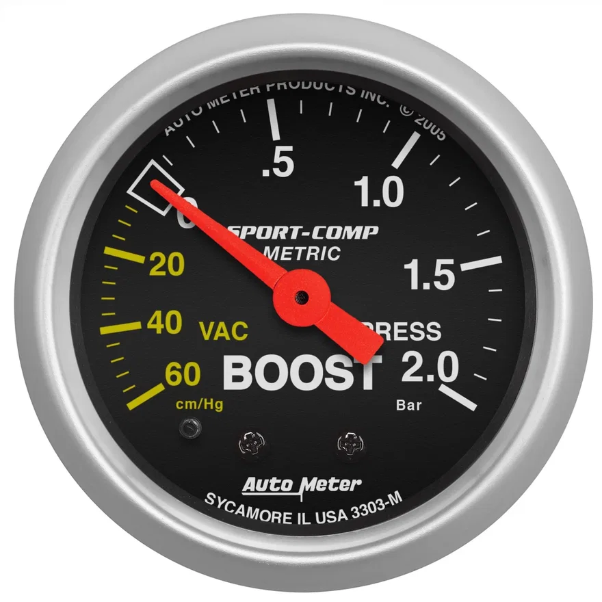 AutoMeter 3303-M, GAUGE; VAC/BOOST; 2 1/16in.; 60CMHG-2.0BAR; MECHANICAL; SPORT-COMP