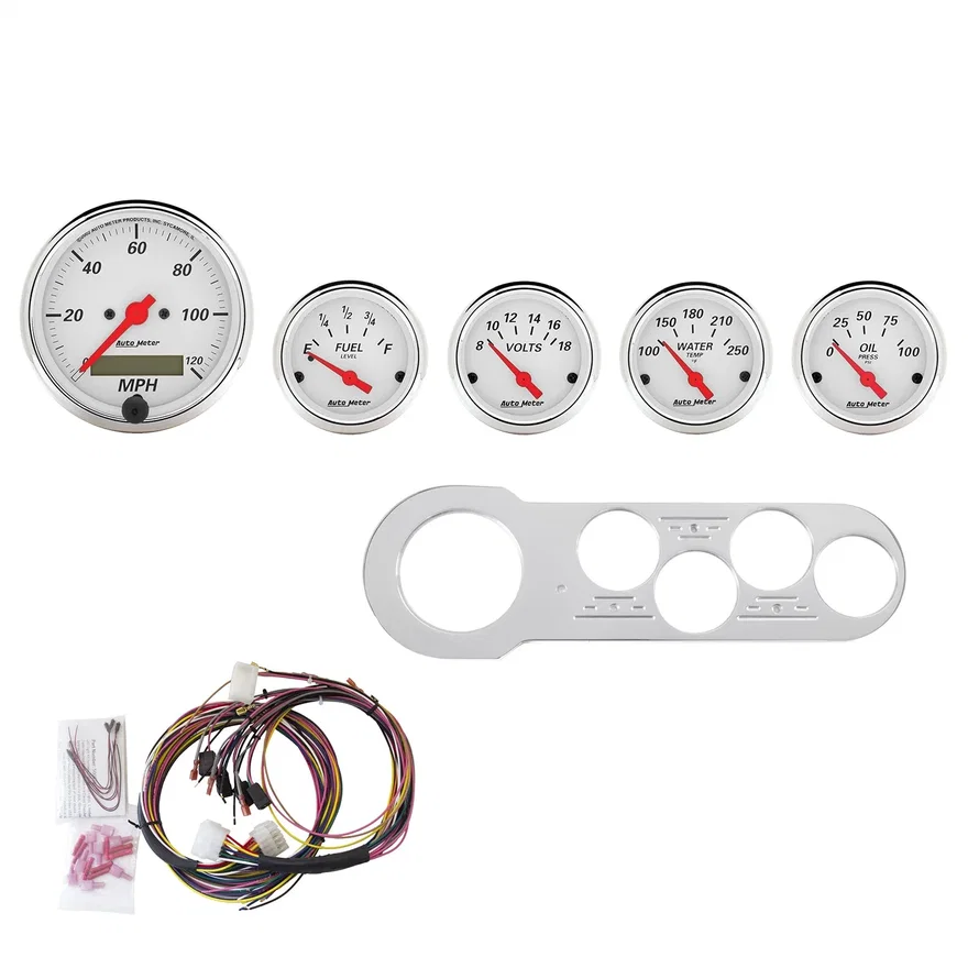 AutoMeter 7042-AW, DIRECT FIT DASH KIT; CHEVY CAR 53-54; MPH/FUEL/OILP/WTMP/BAT; AW