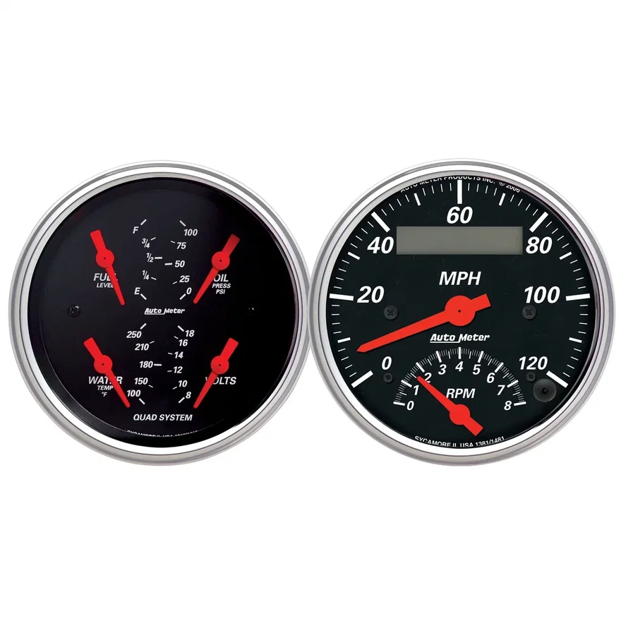 AutoMeter 1409, GAUGE KIT; 2 PC.; QUAD/TACH/SPEEDO; 3 3/8in.; DESIGNER BLACK