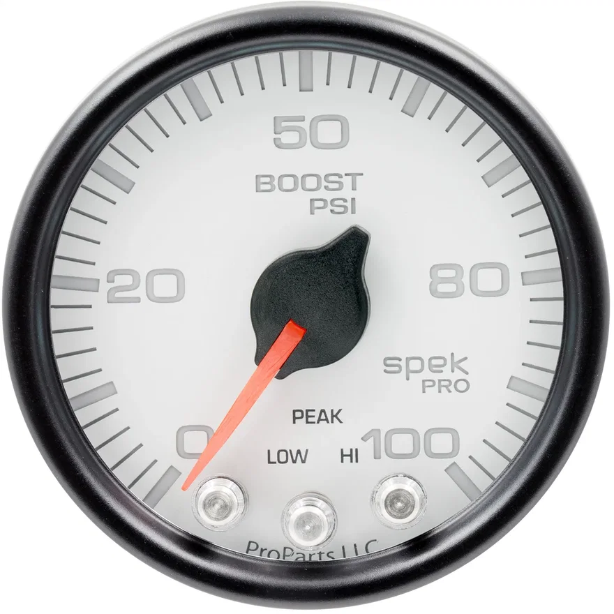 AutoMeter P30512, GAUGE; BOOST; 2 1/16in.; 100PSI; STEPPER MOTOR W/PEAK/WARN; WHT/BLK; SPEK-PRO