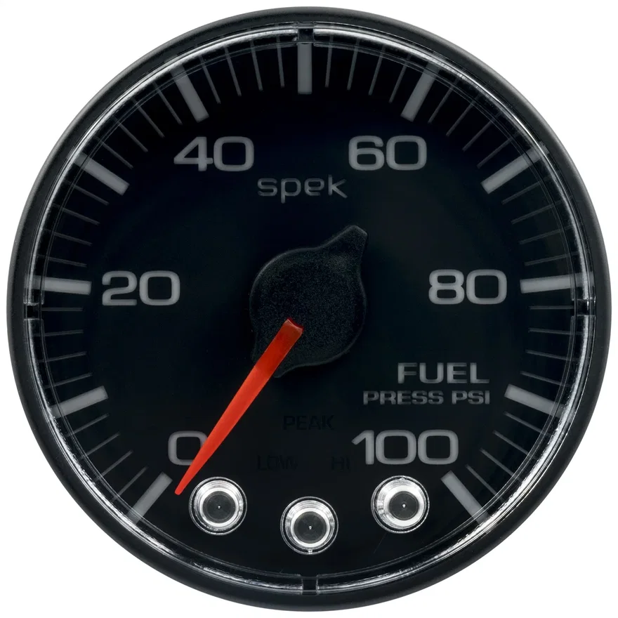 AutoMeter P314324, GAUGE; FUEL PRESS; 2 1/16in.; 100PSI; STPR MTR W/PK/WRN; BK/BK; SPEK; NO O-RING