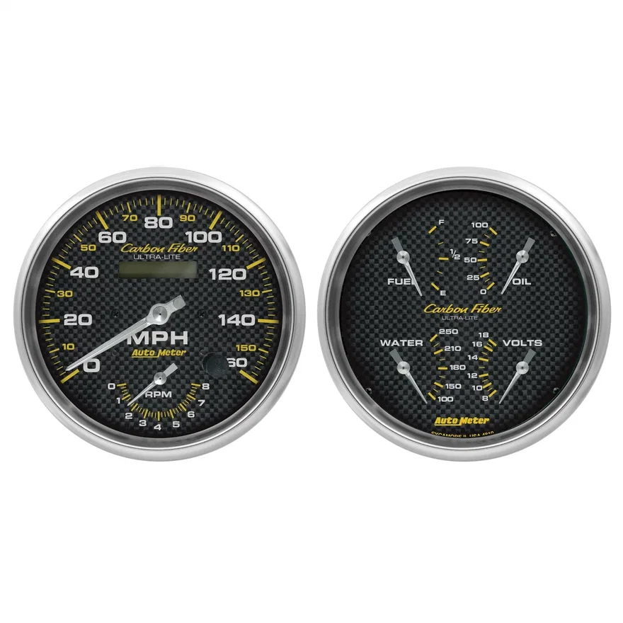 AutoMeter 4805, GAUGE KIT; 2 PC.; QUAD/TACH/SPEEDO; 5in.; CARBON FIBER