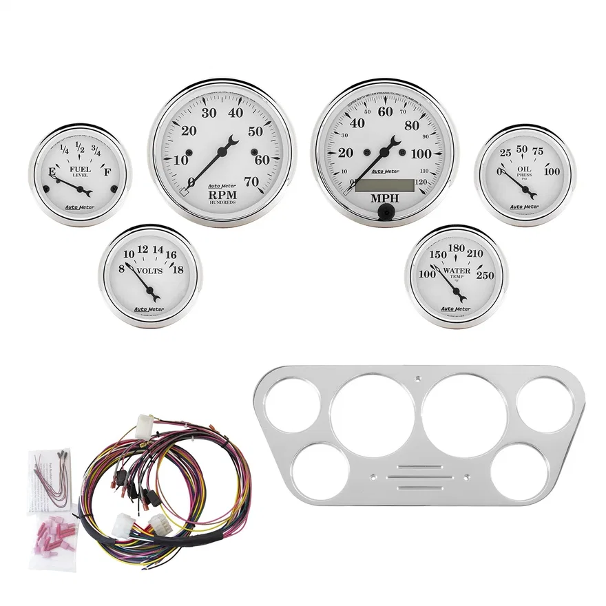 AutoMeter 7048-OTW, DIRECT FIT DASH KIT; FORD TRUCK 53-55; TACH/MPH/FUEL/OILP/WTMP/VOLT; OTW