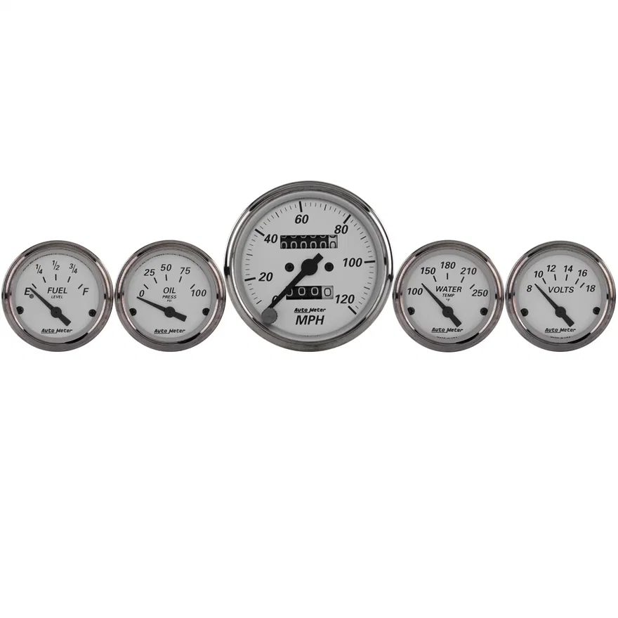 AutoMeter 1901, GAUGE KIT; 5 PC.; 3 1/8in./2 1/16in.; MECH. SPEEDOMETER; AMERICAN PLATINUM