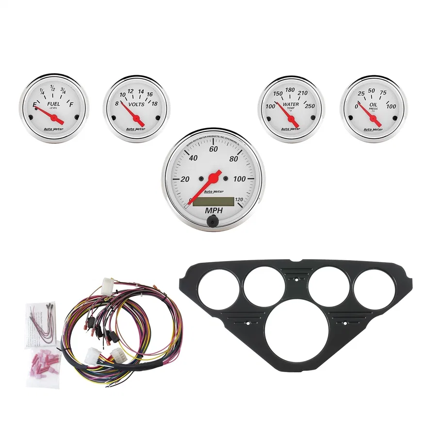 AutoMeter 7049-AW, DIRECT FIT DASH KIT; CHEVY TRUCK 55-59; MPH/FUEL/OILP/WTMP/BAT; AW