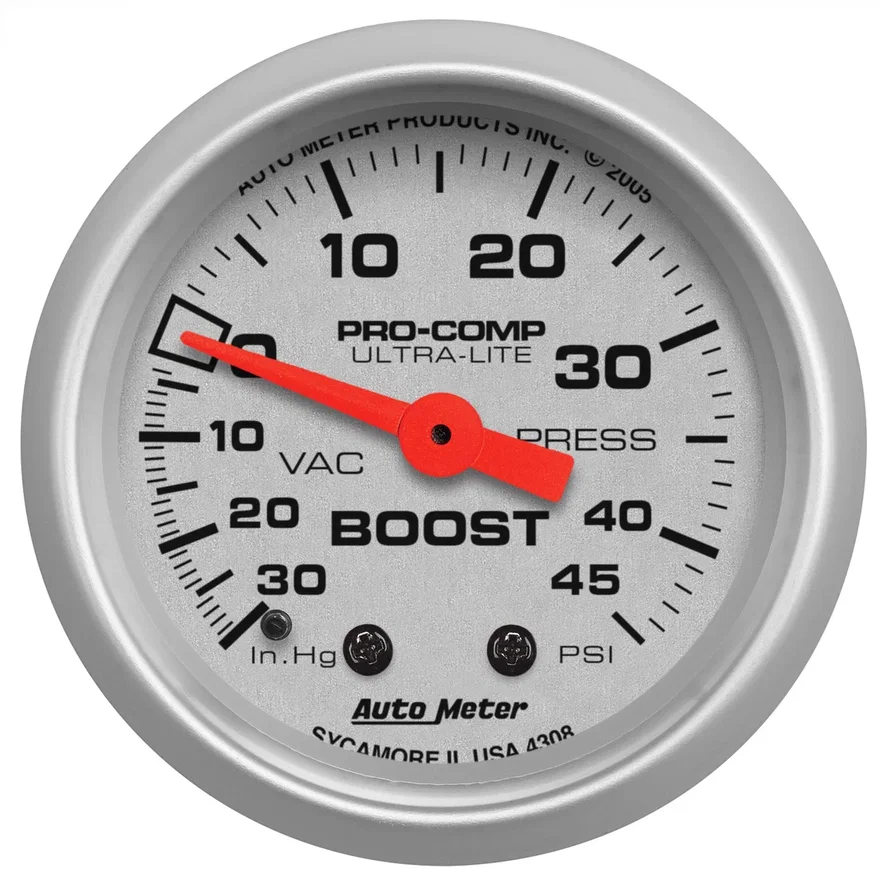 AutoMeter 4308, GAUGE; VAC/BOOST; 2 1/16in.; 30INHG-45PSI; MECHANICAL; ULTRA-LITE
