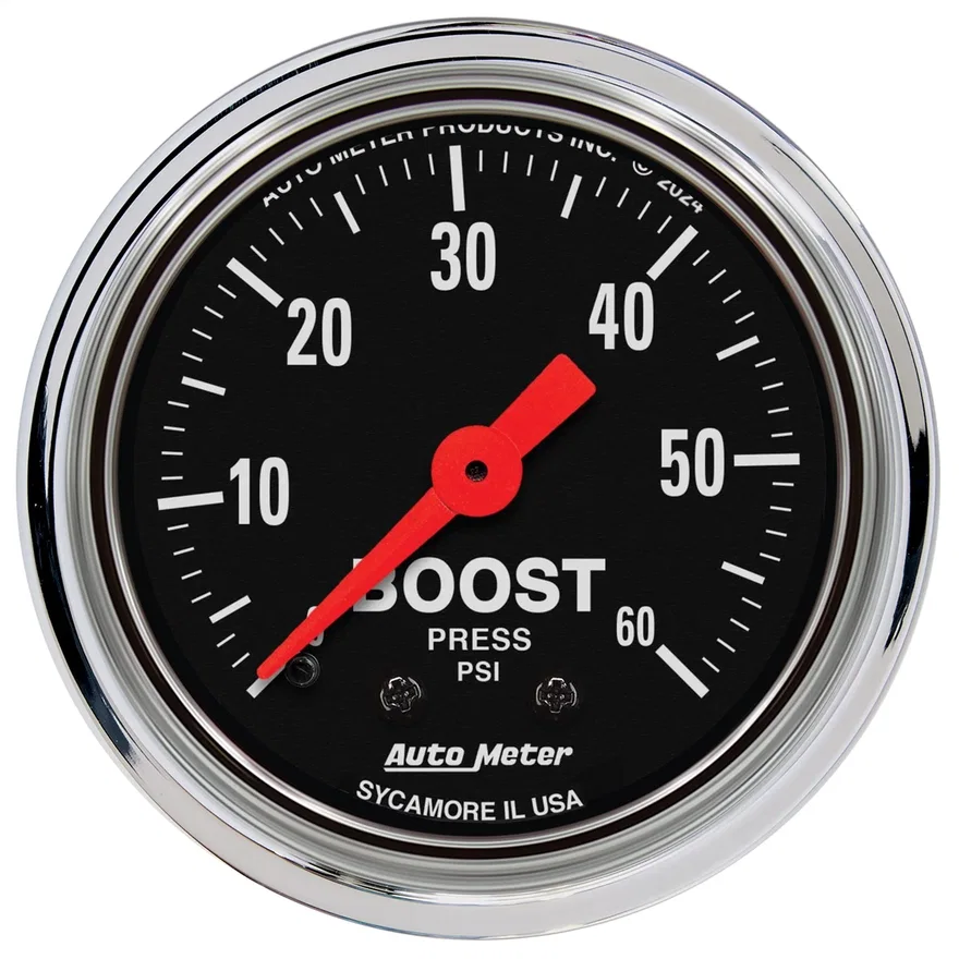 AutoMeter 2405, GAUGE; BOOST; 2 1/16in.; 60PSI; MECHANICAL; TRADITIONAL CHROME