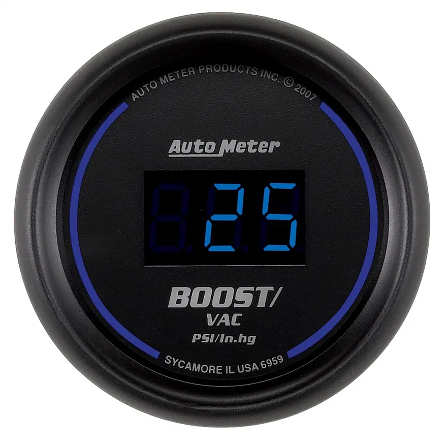 AutoMeter 6959, GAUGE; VAC/BOOST; 2 1/16in.; 30INHG-30PSI; DIGITAL; BLACK DIAL W/BLUE LED