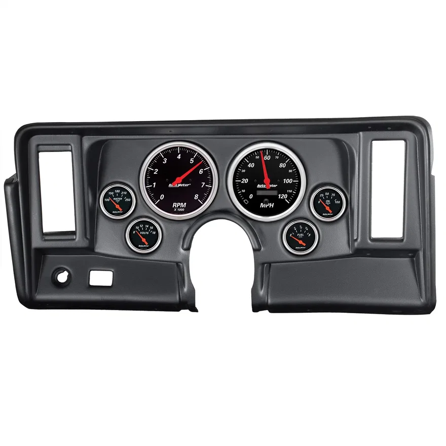AutoMeter 7024-DB, DIRECT FIT DASH KIT; NOVA 69-76; TACH/MPH/FUEL/OILP/WTMP/VOLT; DESIGNER BLACK