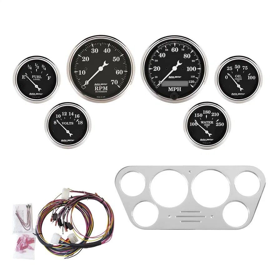 AutoMeter 7048-OTB, DIRECT FIT DASH KIT; FORD TRUCK 53-55; TACH/MPH/FUEL/OILP/WTMP/VOLT; OTB