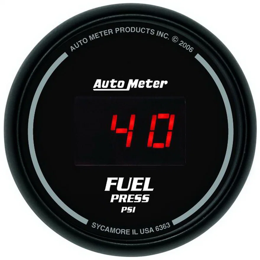 AutoMeter 6363, GAUGE; FUEL PRESSURE; 2 1/16in.; 100PSI; DIGITAL; BLACK DIAL W/RED LED