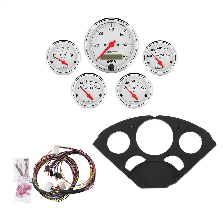 AutoMeter 7055-AW, DIRECT FIT DASH KIT; CHEVY 55-56; MPH/FUEL/OILP/WTMP/BAT; AW