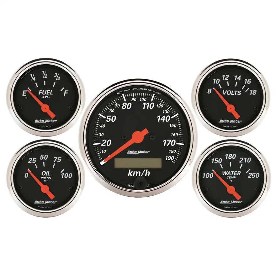 AutoMeter 1421-M, GAUGE KIT; 5 PC.; 3 1/8in./2 1/16in.; ELEC. KM/H SPEEDOMETER; DESIGNER BLACK